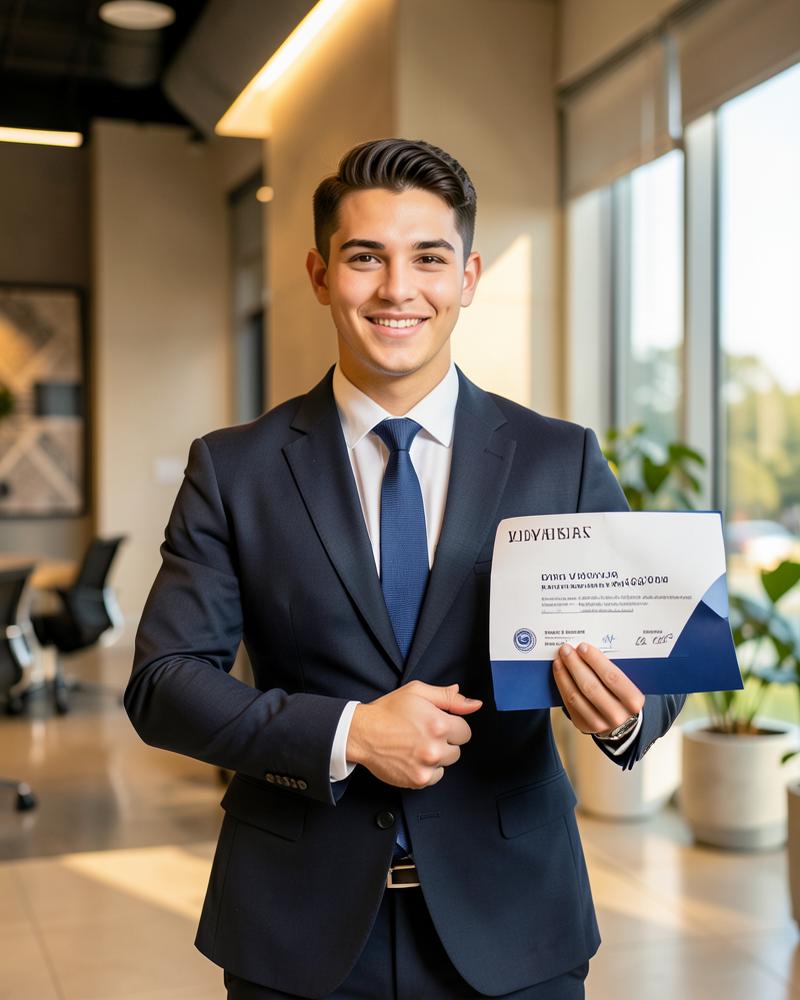 Confident graduate holding a job offer